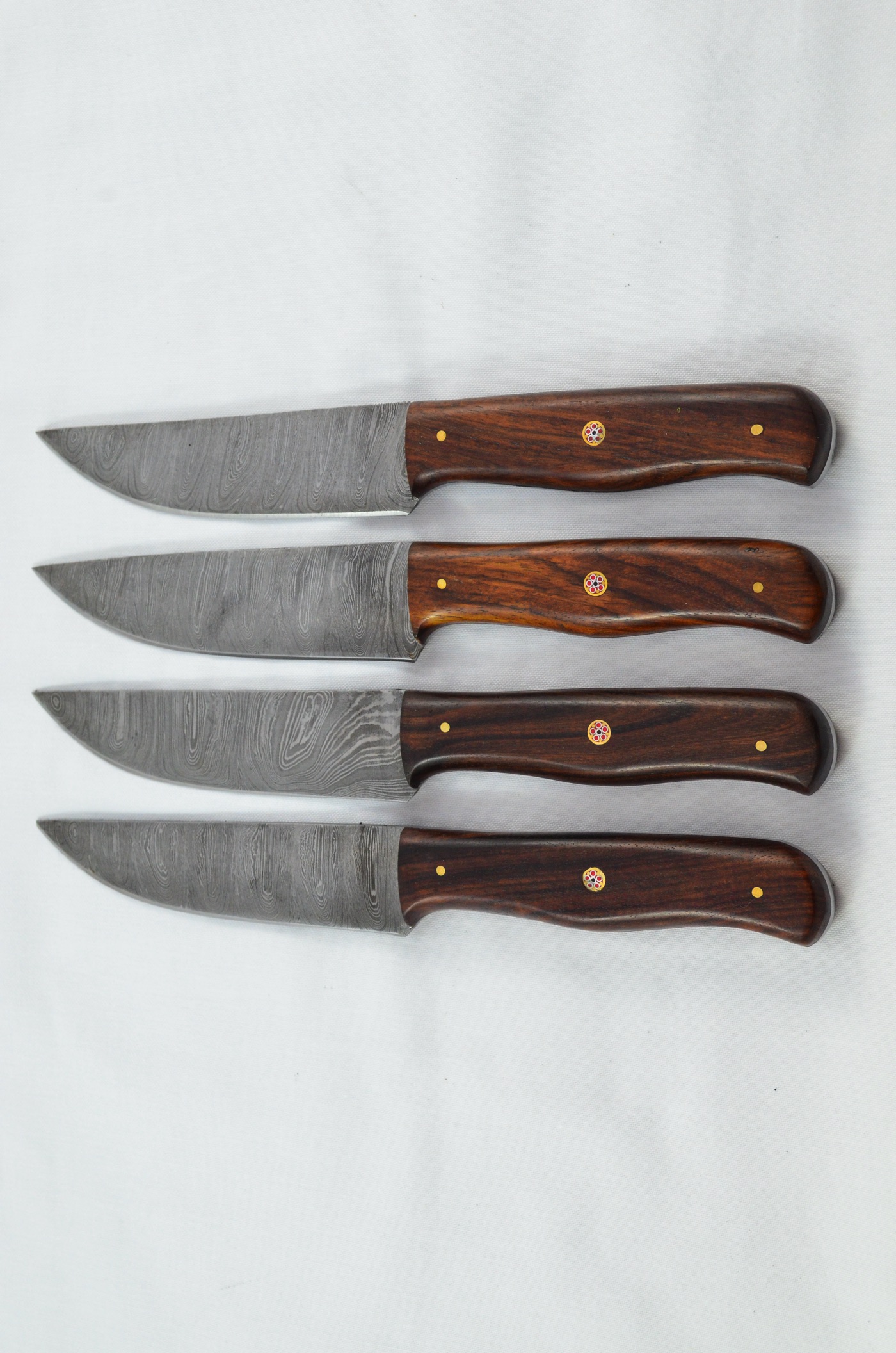 Four 4 Huge Genuine Rosewood Handle Damascus Steel Steak Knives Made In ...